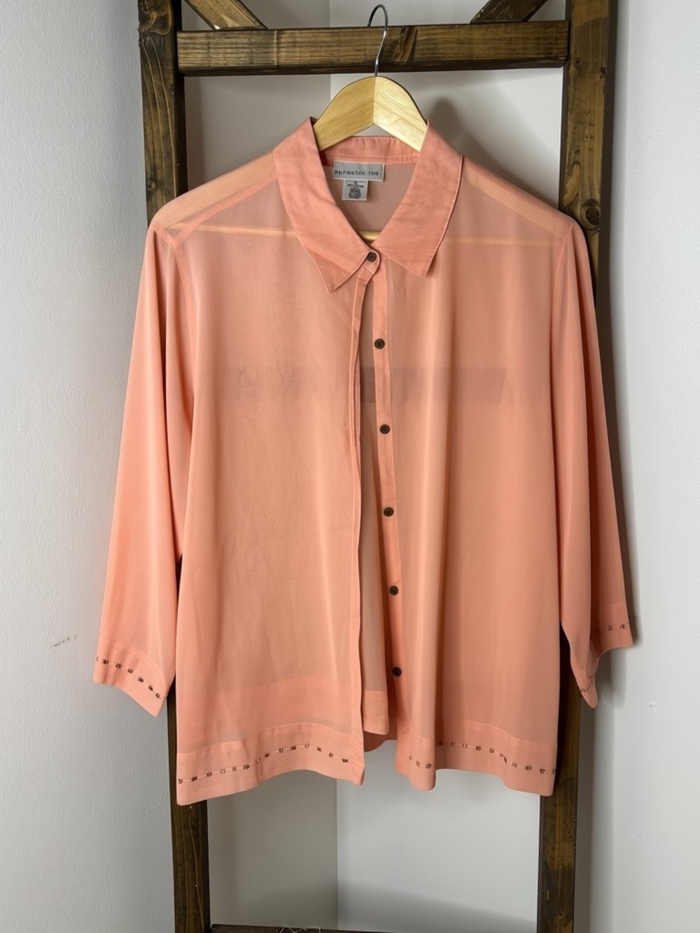 Pursuits Ltd Light Peach Button-Up Shirt Size XL
